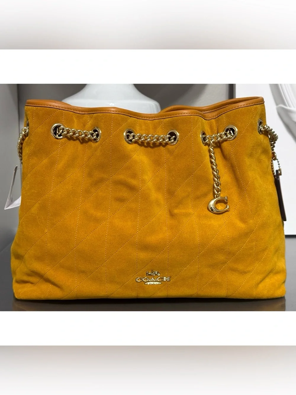 COACH Evelyn Shoulder Bag With Quilting And Charm, MARIGOLD